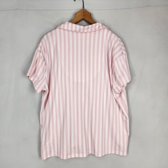 Laura Ashley Pink Stripe Knit Pajamas SZ M Button Front Contrasting Trim - Picture 3 of 14